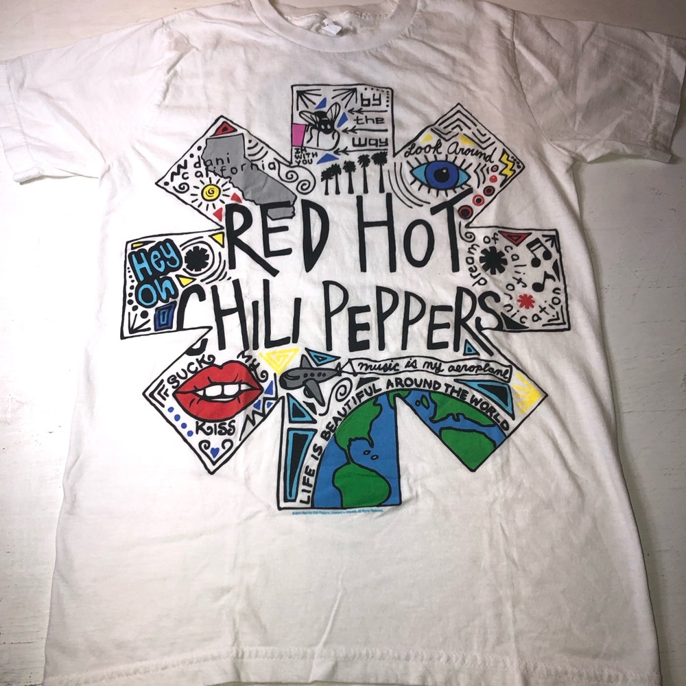 Red Hot Chili Peppers Graphic Tee - White, XS, 100% Cotton, pre-owned, unisex